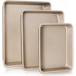 HONGBAKE Deep Baking Pans Set for Oven, Nonstick Rectangle Sheet Cake Pans for Baking, 13/11/9 Inch Rectangular Oven Tray for Cooking Brownie Lasagna, Stackable Multi-Depth Bakeware, Golden