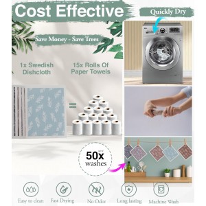 10 PCS Leaf Print Swedish Dishcloths for Kitchen 100% Biodegradable Reusable Cellulose Sponge Cloths Ultra Absorbent, Eco-Friendly Cleaning Towels Dishcloths for Washing Dishes & General Cleaning