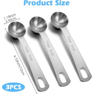 1 Teaspoon Measuring Spoons, 3Pcs Stainless Steel Short Design Kitchen Tools for Precise Cooking, Baking and Spices Measurement, 5ml