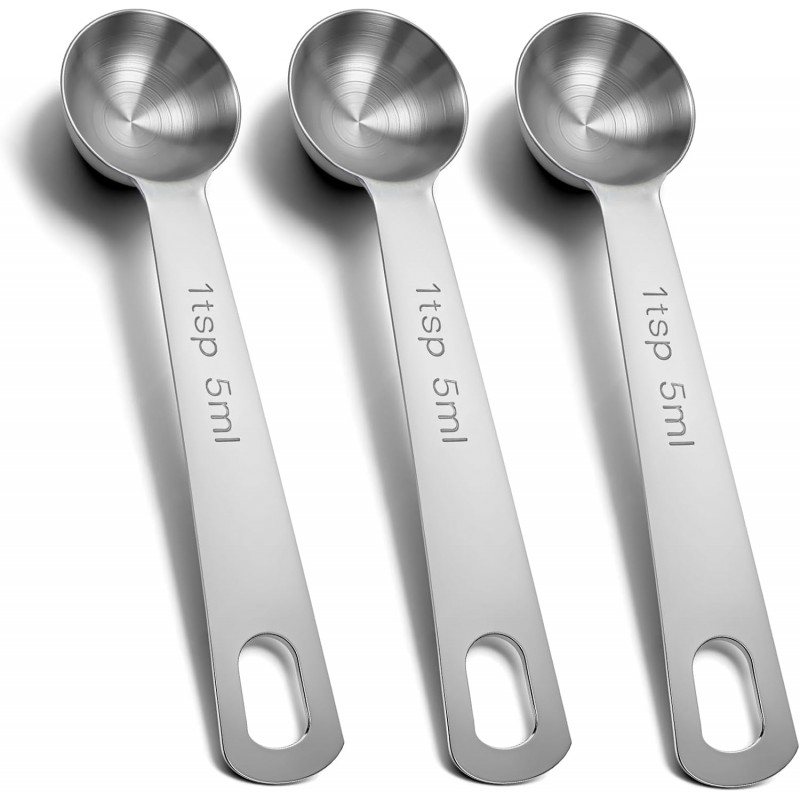 1 Teaspoon Measuring Spoons, 3Pcs Stainless Steel Short Design Kitchen Tools for Precise Cooking, Baking and Spices Measurement, 5ml