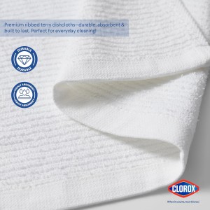 Clorox Ribbed Dishcloths - 100% Cotton Quick Dry Dish Cloths - Absorbent Multipurpose Cleaning for Restaurants, Kitchen, Bathroom, Hotel - 12