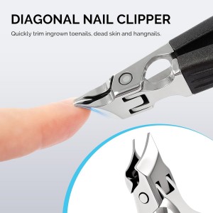 MelodySusie Wide Jaw Opening Nail Clippers Set, 2 pcs Toenail Clippers for Seniors Thick Nails, Anti-Splash Curved and Slanted Nail Clippers for Men Women, Fingernail Cutter with Catcher, Black