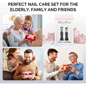 MelodySusie Wide Jaw Opening Nail Clippers Set, 2 pcs Toenail Clippers for Seniors Thick Nails, Anti-Splash Curved and Slanted Nail Clippers for Men Women, Fingernail Cutter with Catcher, Black