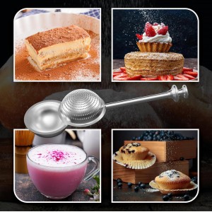 Flour Sifter, Flour Duster for Baking, 304 Stainless Steel One-Handed Spring-Operated Sifter Tool for Flour Sugar Spices, Bakers Dusting Wand