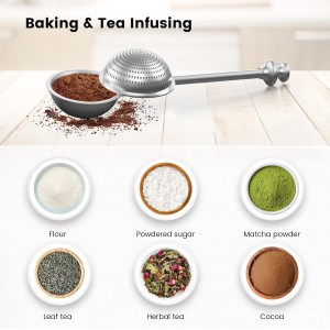 Flour Sifter, Flour Duster for Baking, 304 Stainless Steel One-Handed Spring-Operated Sifter Tool for Flour Sugar Spices, Bakers Dusting Wand