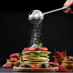 Flour Sifter, Flour Duster for Baking, 304 Stainless Steel One-Handed Spring-Operated Sifter Tool for Flour Sugar Spices, Bakers Dusting Wand
