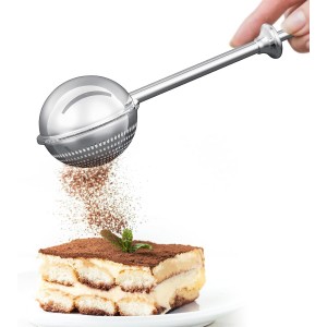 Flour Sifter, Flour Duster for Baking, 304 Stainless Steel One-Handed Spring-Operated Sifter Tool for Flour Sugar Spices, Bakers Dusting Wand