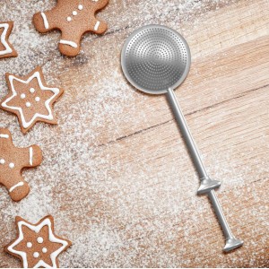 Flour Sifter, Flour Duster for Baking, 304 Stainless Steel One-Handed Spring-Operated Sifter Tool for Flour Sugar Spices, Bakers Dusting Wand