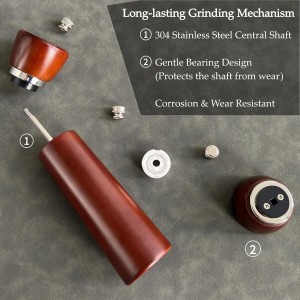 Wooden Salt and Pepper Grinder Set – Refillable Salt and Pepper Mill with Adjustable Upgraded Large Size Ceramic Burr – Manual Pepper Grinder with Acacia Wood Body – 8.3” Tall