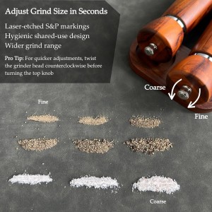 Wooden Salt and Pepper Grinder Set – Refillable Salt and Pepper Mill with Adjustable Upgraded Large Size Ceramic Burr – Manual Pepper Grinder with Acacia Wood Body – 8.3” Tall