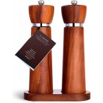 Wooden Salt and Pepper Grinder Set – Refillable Salt and Pepper Mill with Adjustable Upgraded Large Size Ceramic Burr – Manual Pepper Grinder with Acacia Wood Body – 8.3” Tall