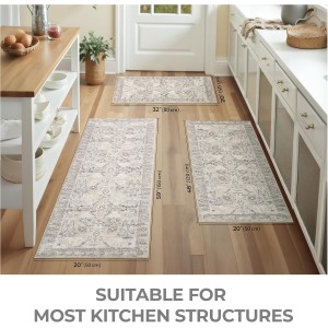 GRANNY SAYS Boho Kitchen Rug Sets of 3, Non Slip Washable Faux Wool Kitchen Mats for Floor, Thick Soft Anti-Fatigue Comfort Standing Mat Runner Rugs for Hallway Laundry Room, Beige