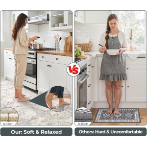 GRANNY SAYS Boho Kitchen Rug Sets of 3, Non Slip Washable Faux Wool Kitchen Mats for Floor, Thick Soft Anti-Fatigue Comfort Standing Mat Runner Rugs for Hallway Laundry Room, Beige