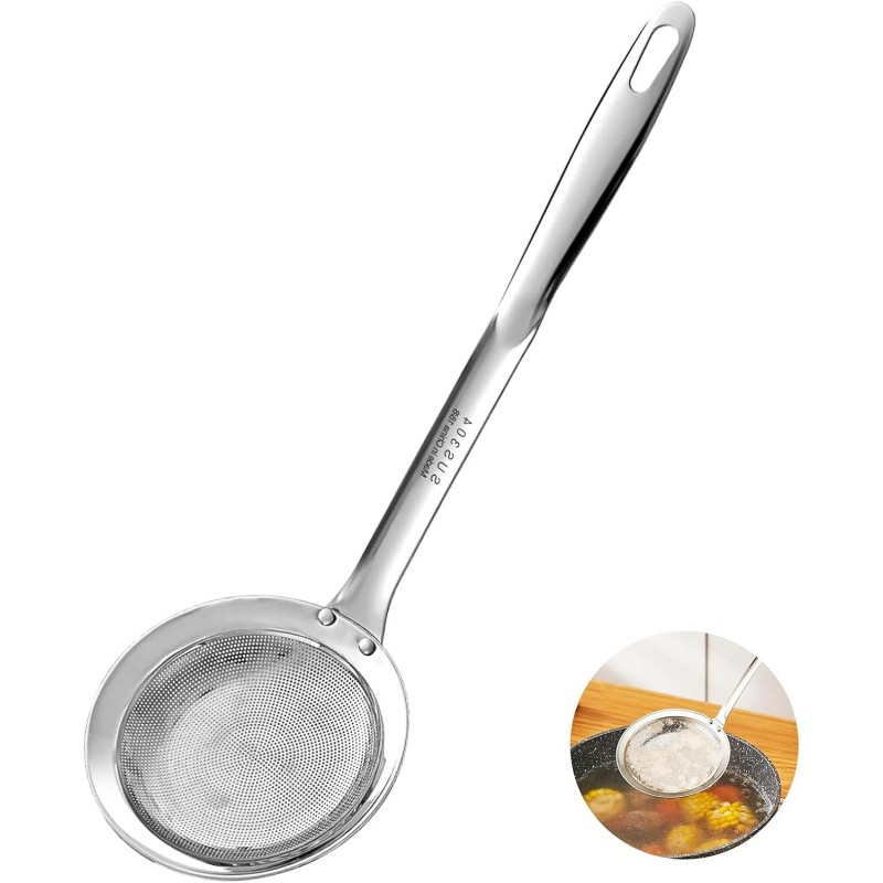 Ugotit Skimmer Spoon Stainless Steel, Fine Mesh Strainer for Cooking, Fat Skimmer & Hot Pot Skimmer, Dishwasher Safe Kitchen Gadget (DIA 3.5Inch)