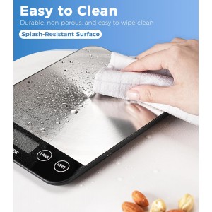 Food Scale, 33lb Rechargeable Kitchen Scale with Stainless Steel, Grams and Ounces, USB Charging, 1g High Accuracy for Baking, Cooking & Food Prep, Black, BK806