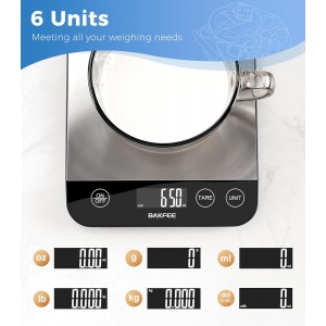 Food Scale, 33lb Rechargeable Kitchen Scale with Stainless Steel, Grams and Ounces, USB Charging, 1g High Accuracy for Baking, Cooking & Food Prep, Black, BK806