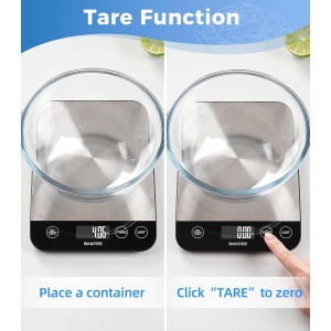 Food Scale, 33lb Rechargeable Kitchen Scale with Stainless Steel, Grams and Ounces, USB Charging, 1g High Accuracy for Baking, Cooking & Food Prep, Black, BK806