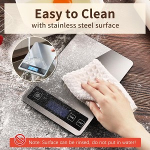 Food Scale, 15kg/33lb Digital Kitchen Scale with Stainless Steel & Tempered Glass, 1g / 0.05oz Precise Graduation, Waterproof and Sturdy Surface, for Cooking, Baking, Weight Loss, Meal Prep