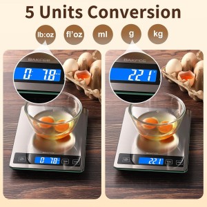 Food Scale, 15kg/33lb Digital Kitchen Scale with Stainless Steel & Tempered Glass, 1g / 0.05oz Precise Graduation, Waterproof and Sturdy Surface, for Cooking, Baking, Weight Loss, Meal Prep