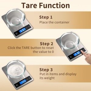 Food Scale, 15kg/33lb Digital Kitchen Scale with Stainless Steel & Tempered Glass, 1g / 0.05oz Precise Graduation, Waterproof and Sturdy Surface, for Cooking, Baking, Weight Loss, Meal Prep