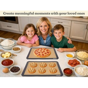 Silicone Baking Mat Set of 2 Half Sheet 1 Quarter Sheet Nonstick Reusable Baking Sheet Liners for Cookies Macarons Bread Pizza Pastry with Scraper and Hot Pot Handle Grips, 6 Pcs Set