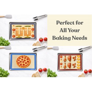Silicone Baking Mat Set of 2 Half Sheet 1 Quarter Sheet Nonstick Reusable Baking Sheet Liners for Cookies Macarons Bread Pizza Pastry with Scraper and Hot Pot Handle Grips, 6 Pcs Set