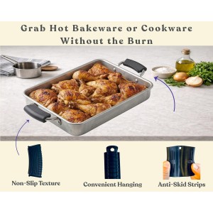 Silicone Baking Mat Set of 2 Half Sheet 1 Quarter Sheet Nonstick Reusable Baking Sheet Liners for Cookies Macarons Bread Pizza Pastry with Scraper and Hot Pot Handle Grips, 6 Pcs Set