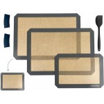 Silicone Baking Mat Set of 2 Half Sheet 1 Quarter Sheet Nonstick Reusable Baking Sheet Liners for Cookies Macarons Bread Pizza Pastry with Scraper and Hot Pot Handle Grips, 6 Pcs Set