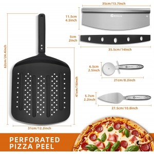 Perforated Pizza Peel Aluminum 12 Inch Non-stick Metal Pizza Paddle with Rocker Cutter 12