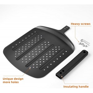 Perforated Pizza Peel Aluminum 12 Inch Non-stick Metal Pizza Paddle with Rocker Cutter 12
