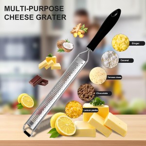 Cleaning Brush Included/Premium Stainless Steel Kitchen Grater - Sharp Handheld Zester for Cheese, Lemon, Garlic & Chocolate.