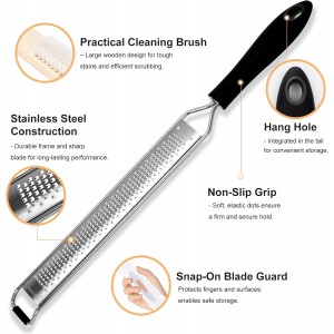 Cleaning Brush Included/Premium Stainless Steel Kitchen Grater - Sharp Handheld Zester for Cheese, Lemon, Garlic & Chocolate.