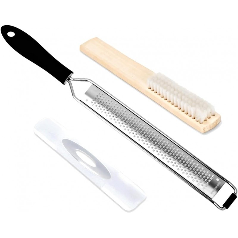 Cleaning Brush Included/Premium Stainless Steel Kitchen Grater - Sharp Handheld Zester for Cheese, Lemon, Garlic & Chocolate.