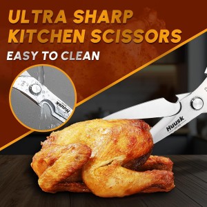 HUUSK Kitchen Scissors and Vegetable Peeler Set - Silver Stainless Steel Cooking Kitchen Shears for Food with Serrated Peeler, Heavy Duty Japanese Dishwasher Safe Meat Scissors, Gift for Men