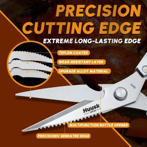 HUUSK Kitchen Scissors and Vegetable Peeler Set - Silver Stainless Steel Cooking Kitchen Shears for Food with Serrated Peeler, Heavy Duty Japanese Dishwasher Safe Meat Scissors, Gift for Men