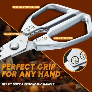 HUUSK Kitchen Scissors and Vegetable Peeler Set - Silver Stainless Steel Cooking Kitchen Shears for Food with Serrated Peeler, Heavy Duty Japanese Dishwasher Safe Meat Scissors, Gift for Men