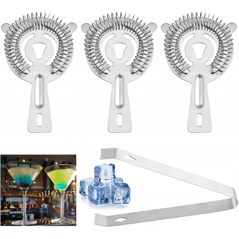 Cocktail Strainer Bar Tools - 4PCS Bar Strainer with High Density Spring, Stainless Steel Bartender Accessories for Filtering Cocktail Drink, Professional Bartending Tools with Filter for Home