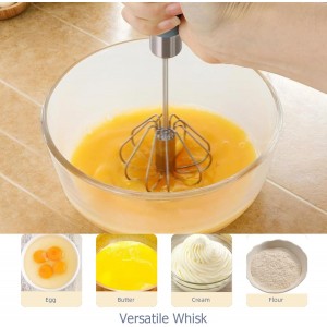 2 Pack Semi Automatic Whisk, Stainless Steel Mini Hand Push Whisks for Cooking, Easy to Use Hand Mixer Egg Beater Wisking Tool for Cooking, Whisking, Beating, Stirring