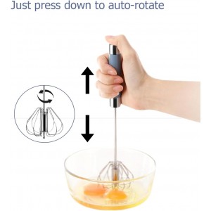 2 Pack Semi Automatic Whisk, Stainless Steel Mini Hand Push Whisks for Cooking, Easy to Use Hand Mixer Egg Beater Wisking Tool for Cooking, Whisking, Beating, Stirring