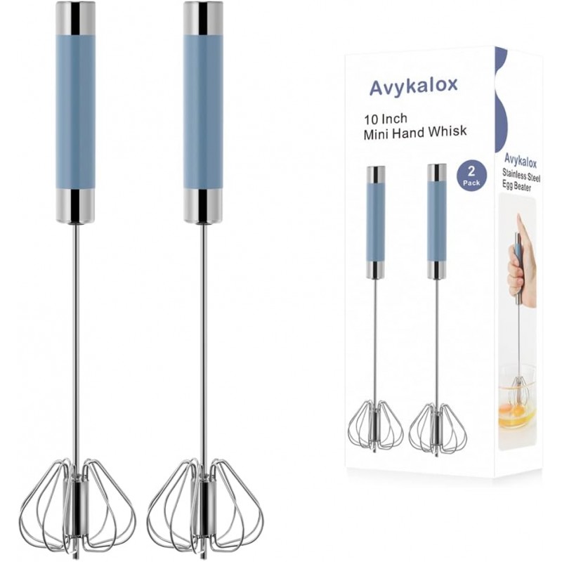 2 Pack Semi Automatic Whisk, Stainless Steel Mini Hand Push Whisks for Cooking, Easy to Use Hand Mixer Egg Beater Wisking Tool for Cooking, Whisking, Beating, Stirring