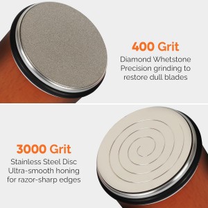 Knife Sharpener – Rolling Knife Sharpener Kit with Diamond Disc & Stainless Steel Polishing Disc, Magnetic 15° & 20° Angle Guide, Manual Kitchen Knife Sharpener Tool, Ideal Gift