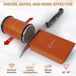 Knife Sharpener – Rolling Knife Sharpener Kit with Diamond Disc & Stainless Steel Polishing Disc, Magnetic 15° & 20° Angle Guide, Manual Kitchen Knife Sharpener Tool, Ideal Gift