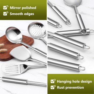 E-far Cooking Utensils Set, 10-Piece Stainless Steel Kitchen Utensils with Holder, Metal Heat Resistant Kitchen Cookware Tool Spatula Set for Cooking, Easy Clean & Dishwasher Safe