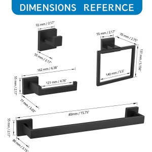 TNOMS Matte Black 10 Pieces Bathroom Hardware Accessories Set Towel Bar Set Towel Holder Racks Set for Bathroom,SUS304 Stainless Steel,Wall Mounted 16-Inch