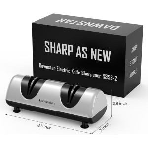 Electric Knife Sharpener, Professional Kitchen Knife Sharpener for Home Use, 2 Stages of Coarse Sharpening & Fine Polishing, Metal Dust Collection Box for Easy Cleaning, Silver Gray