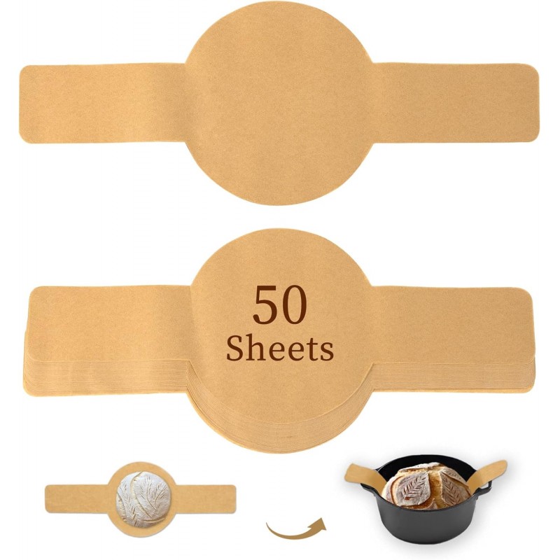 Parchment Bread Sling for Dutch Oven, BlissBoard Disposable Bread Baking Mat with Long Handles, 50 Pcs Unbleached Parchment Paper for Air Fryer, Sourdough Transfer