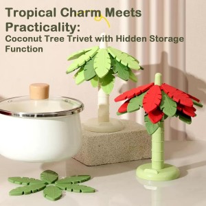 Silicone Trivets for Hot Dishes and Pans, Heat Resistant Tree-Shaped Pot Holders (Set of 4) BPA Free, Non-Slip Kitchen Trivet Mats, Elegant Christmas Design for Countertops & Dining Tables Green