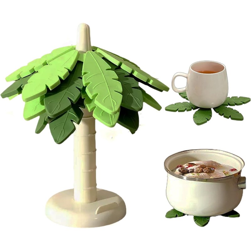 Silicone Trivets for Hot Dishes and Pans, Heat Resistant Tree-Shaped Pot Holders (Set of 4) BPA Free, Non-Slip Kitchen Trivet Mats, Elegant Christmas Design for Countertops & Dining Tables Green