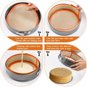 2 pack Silicone Baking Mat for Springform Pan 9 inch, Prevent cake from Sticking to Bottom and Side,Easy Clean & Non Sick Silicone Baking mat for Cheesecake Pan