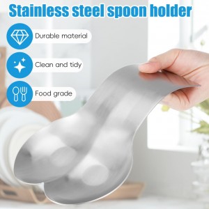 Garneck Double Spoon Rest: Stainless Steel Cooking Utensil Holder 9.4x 5.5inch Large Design Soup Spoon Metal Rack Stylish Cutlery Spatula Ladle Rests for Kitchen, Stove Top